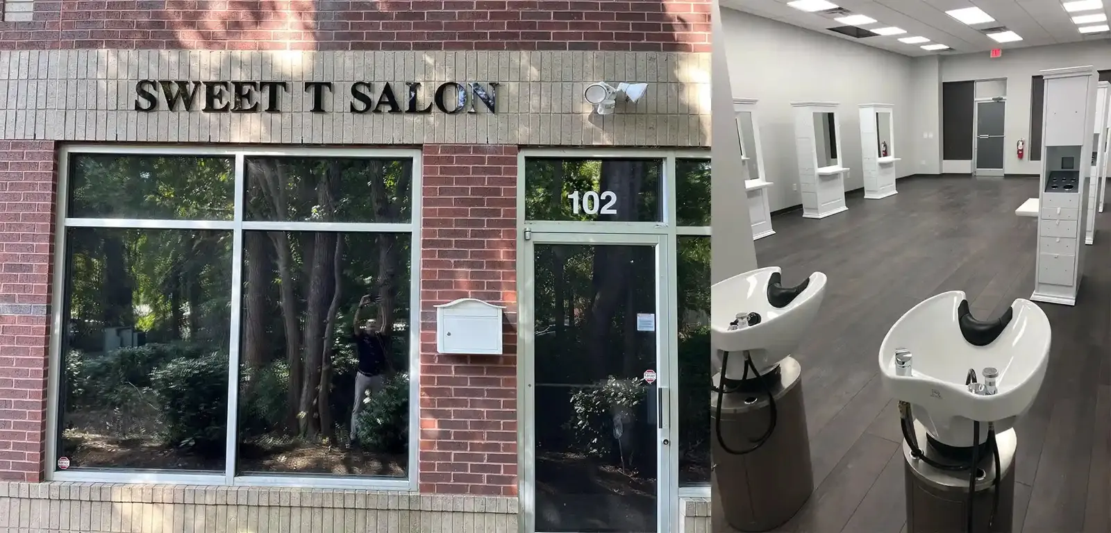 Sweet T Salon storefront and shampoo area at 5621 Departure Drive, Raleigh