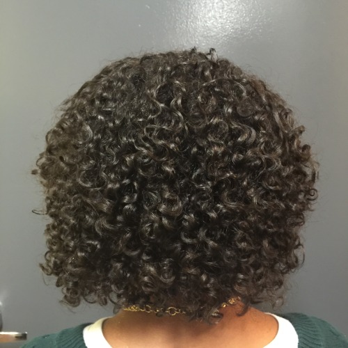 Client 1 after her Olaplex Stand Alone Treatment, back view