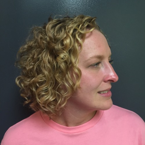Client 2 after: defined, bouncy blonde curls