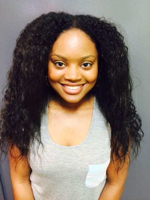 Client 3 before treatment: long curls with straight, damaged pieces, front view
